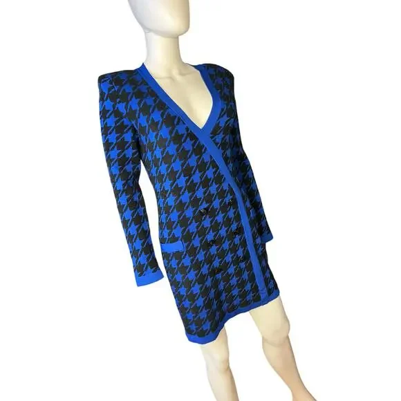 L'Agence Odell Blue Black Double Breasted Sweater Dress Size M NWT
